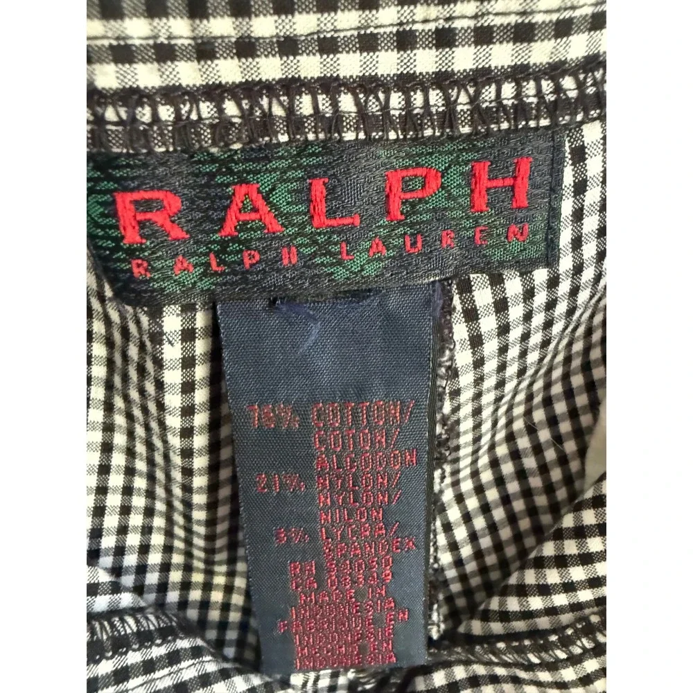 Vintage Ralph Lauren Gingham Check Trousers Black White Cropped Tapered 30x24
